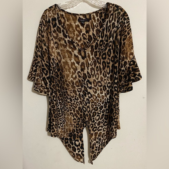 Cocomo Women's Top Plus 2X Animal Print Tie Hem Flutter Sleeves Boho Tribal - Picture 1 of 8